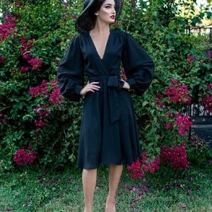 La Femme en Noir by Micheline Pitt Black Serpentine Wrap Dress in Black